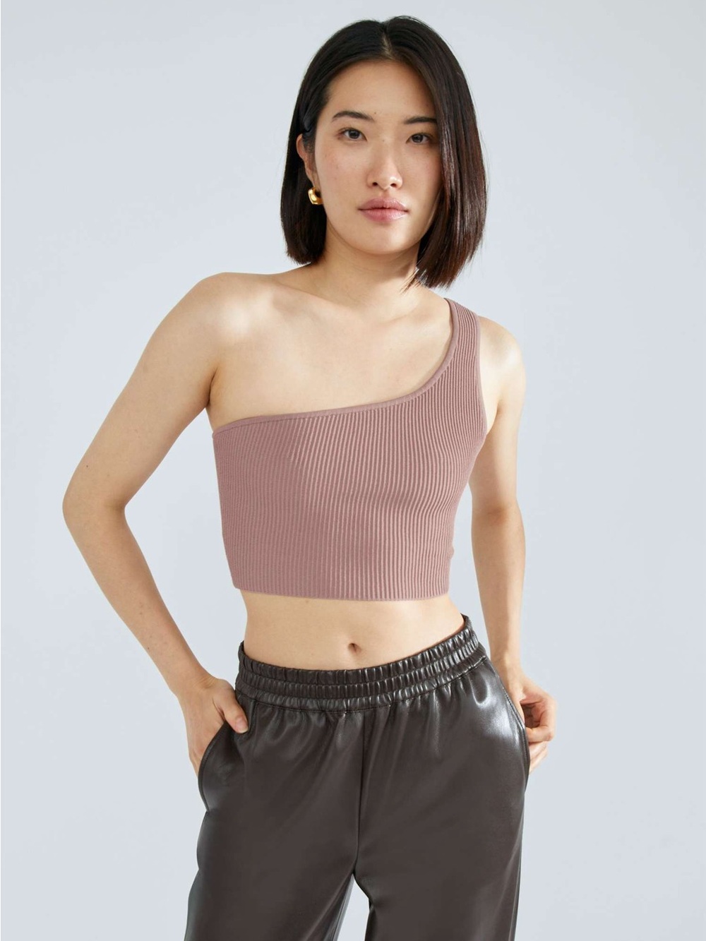 Babaton Mauve Sculpt Knit One-Shoulder Cropped Tank Size Small